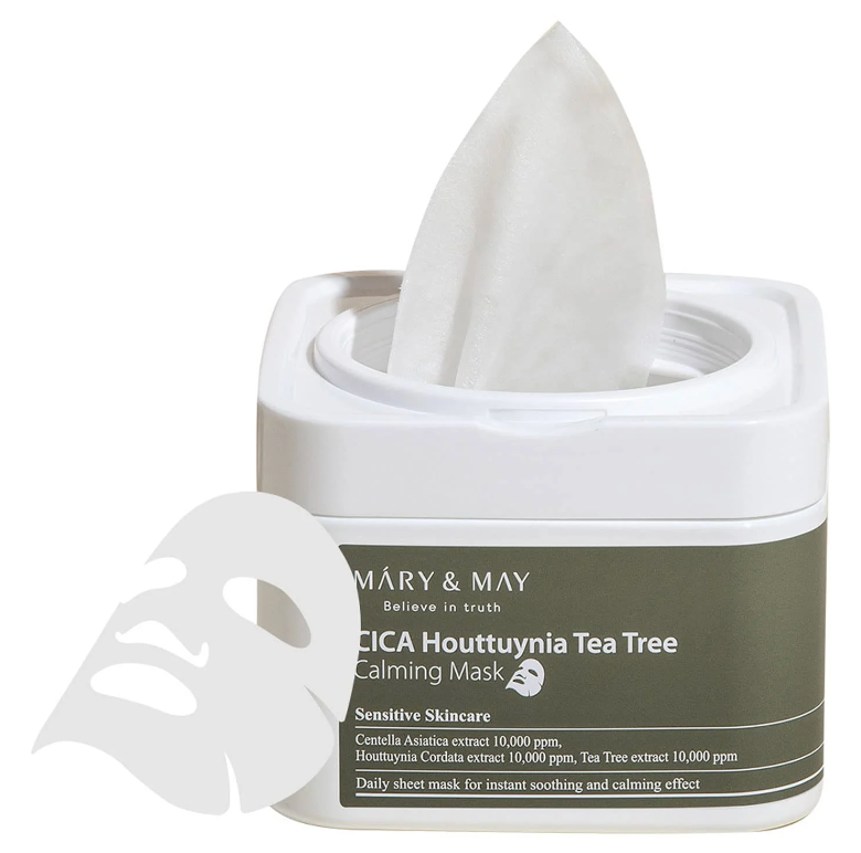 Mary&May - Cica Houttuynia Tea Tree Calming Mask - Sheetmaskers (30 stuks), Korean skincare