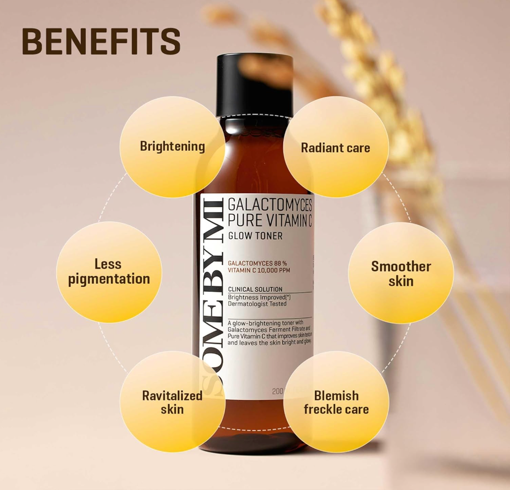 Some By Mi - Galactomyces Pure Vitamin C Glow Toner - Tonic with Vitamin C and Mushroom Filtrate - 200ml, Korean skincare