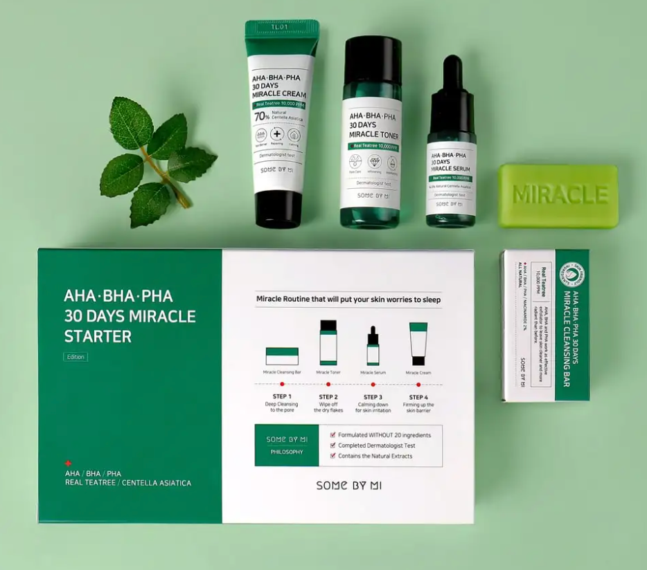 Some By Mi - AHA BHA PHA 30 Days Miracle Starter - Cosmetic Care Kit with AHA, BHA, PHA acids, Korean skincare