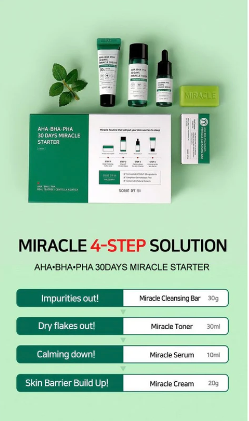 Some By Mi - AHA BHA PHA 30 Days Miracle Starter - Cosmetic Care Kit with AHA, BHA, PHA acids, Korean skincare