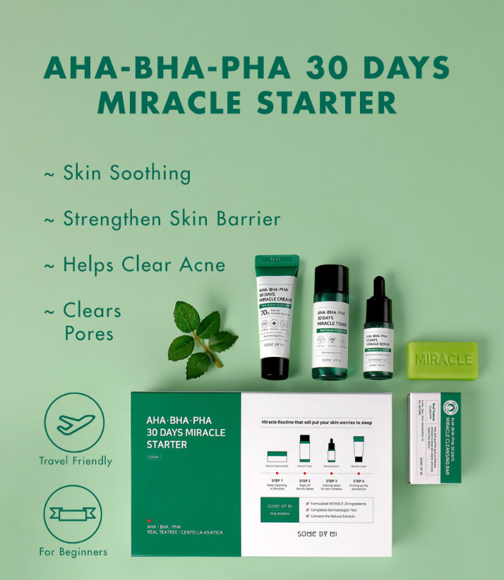 Some By Mi - AHA BHA PHA 30 Days Miracle Starter - Cosmetic Care Kit with AHA, BHA, PHA acids, Korean skincare