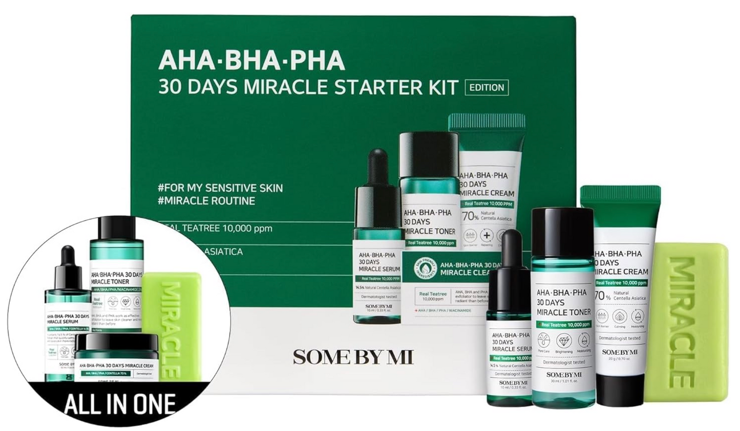 Some By Mi - AHA BHA PHA 30 Days Miracle Starter - Cosmetic Care Kit with AHA, BHA, PHA acids, Korean skincare