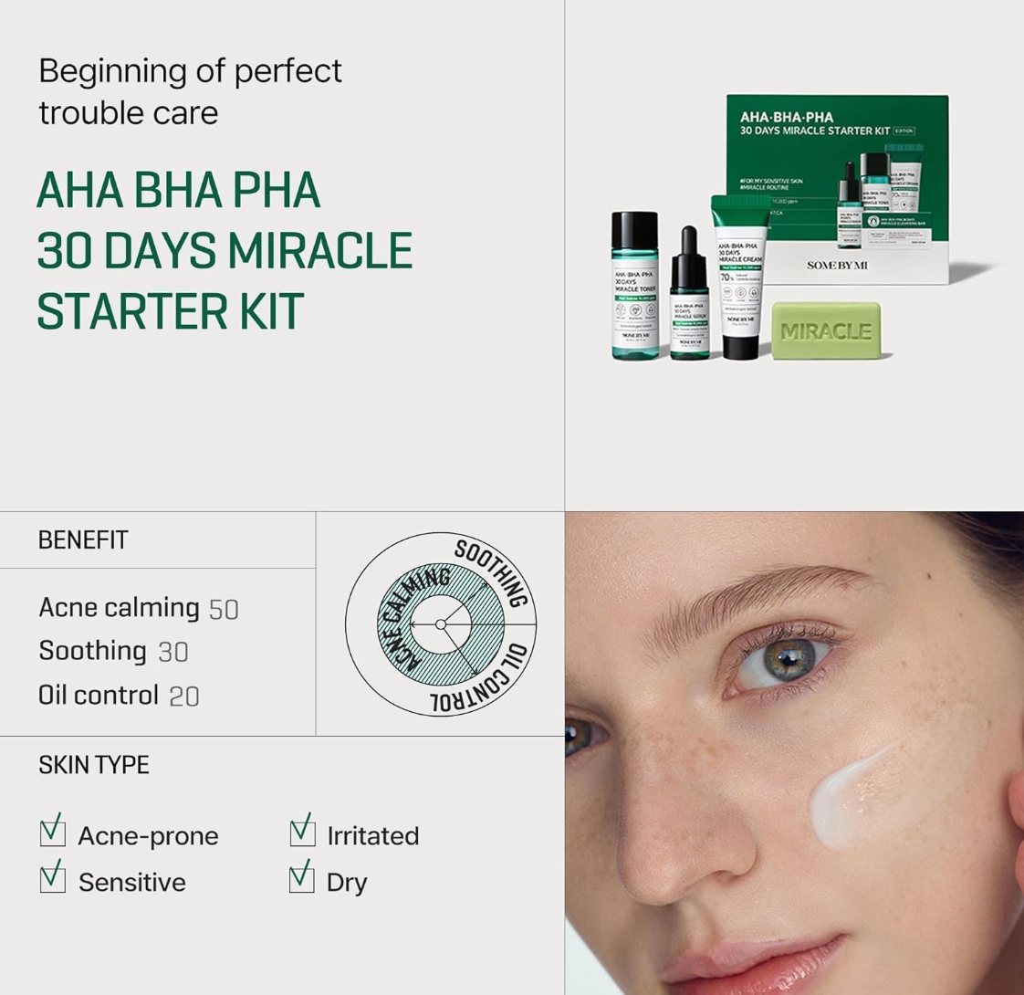 Some By Mi - AHA BHA PHA 30 Days Miracle Starter - Cosmetic Care Kit with AHA, BHA, PHA acids, Korean skincare