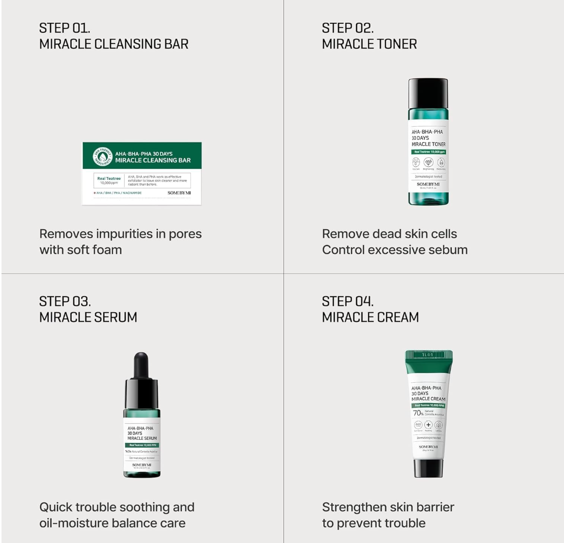 Some By Mi - AHA BHA PHA 30 Days Miracle Starter - Cosmetic Care Kit with AHA, BHA, PHA acids, Korean skincare