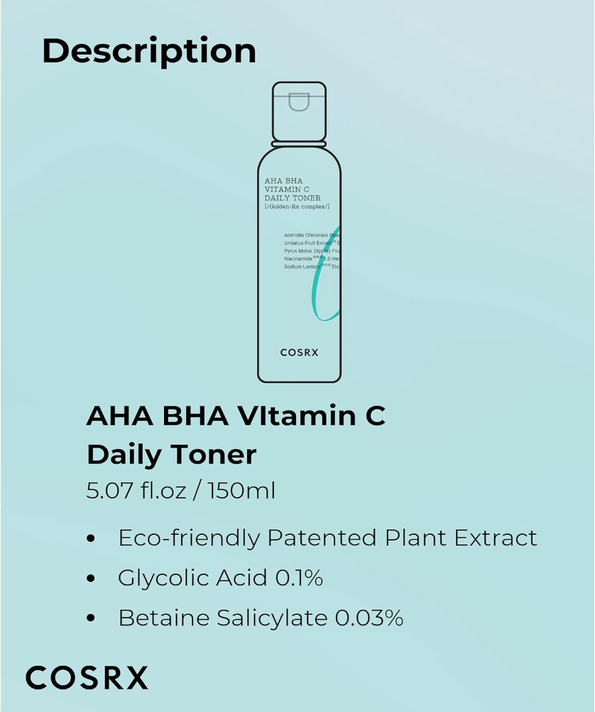 Cosrx - Refresh AHA/BHA Vitamin C Daily Toner - Toner with AHA/BHA Acids and Vitamin C - 150ml , Korean skincare