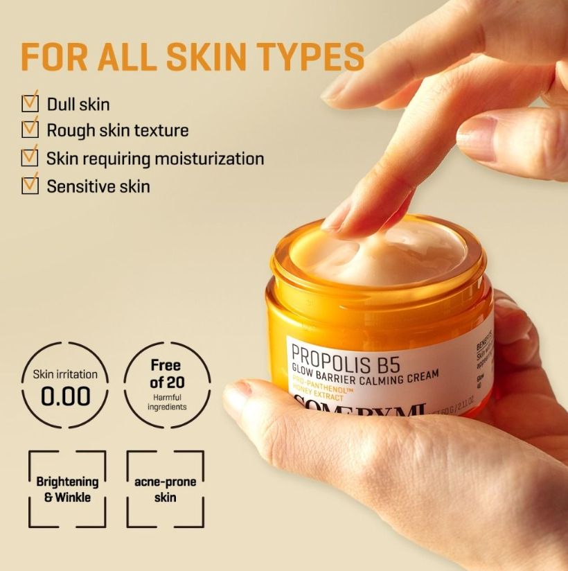 Some By Mi - Propolis B5 Glow Barrier Calming Cream - Regenerating Face Cream with Propolis – 60g, Korean skincare