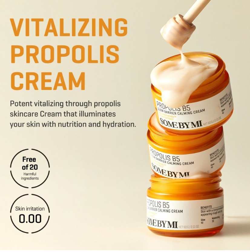 Some By Mi - Propolis B5 Glow Barrier Calming Cream - Regenerating Face Cream with Propolis – 60g, Korean skincare