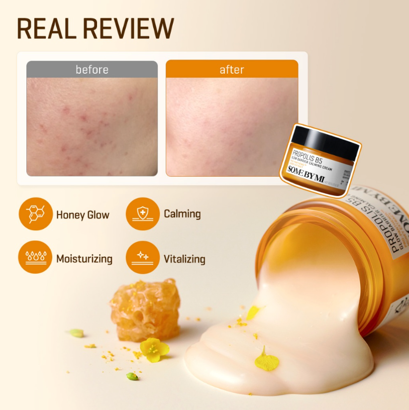Some By Mi - Propolis B5 Glow Barrier Calming Cream - Regenerating Face Cream with Propolis – 60g, Korean skincare