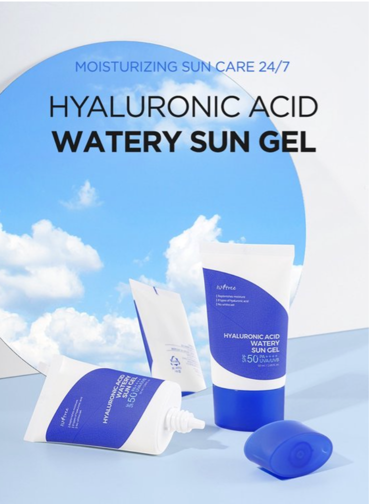 Isntree - Hyaluronic Acid - Watery Sun Gel SPF50+/PA++++ - Lightweight Face Protection Cream - 50ml, Korean Skincare