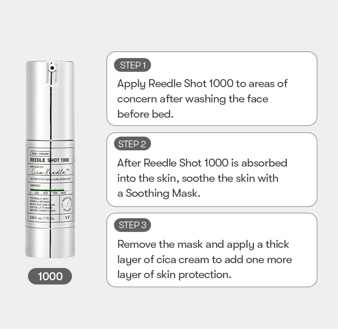 VT Cosmetics – Reedle Shot 1000 – Micro-needle Face Booster – 15ml, Korean skincare