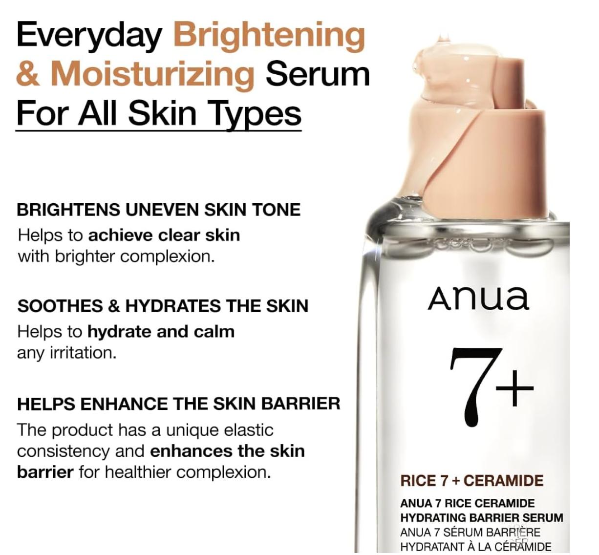 Anua – Rice 7 Ceramide Hydrating Barrier Serum – 50ml, Korean Skincare