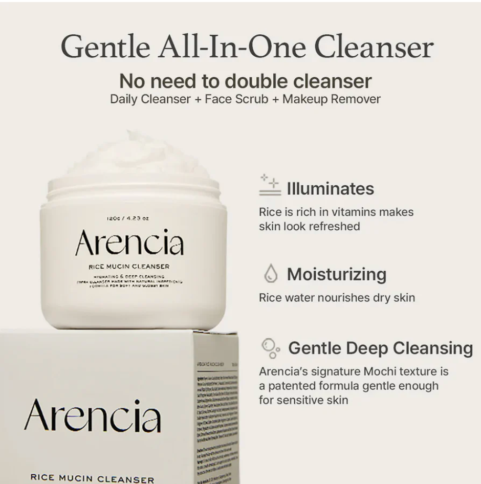 Arencia - Rice Mucin Cleanser - Brightening and Moisturizing Face Wash - 120g, Korean Skincare