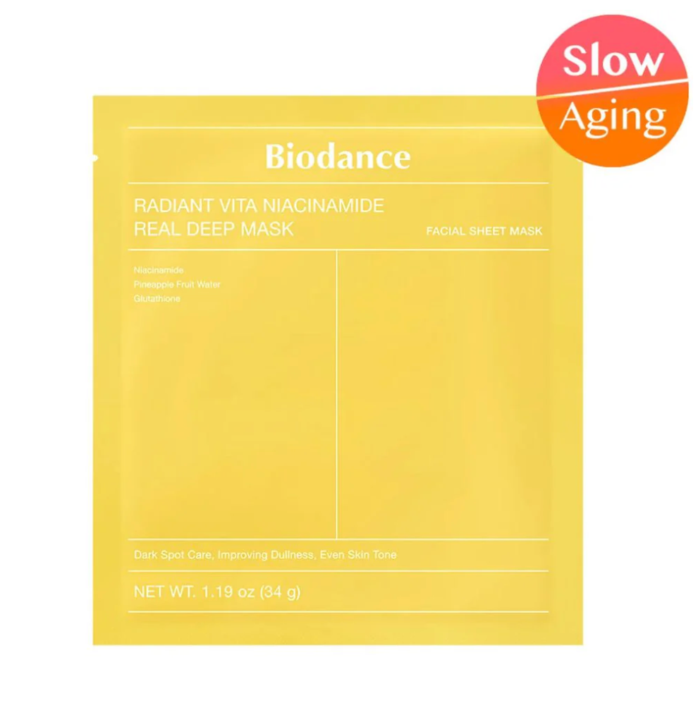 Biodance – Radiant Vita Niacinamide Real Deep Mask – Illuminating Face Mask – 1pc / 34g, Korean Skincare