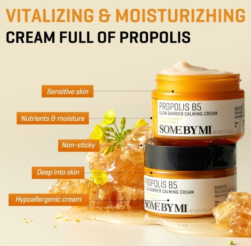 Some By Mi - Propolis B5 Glow Barrier Calming Cream - Regenerating Face Cream with Propolis – 60g, Korean skincare