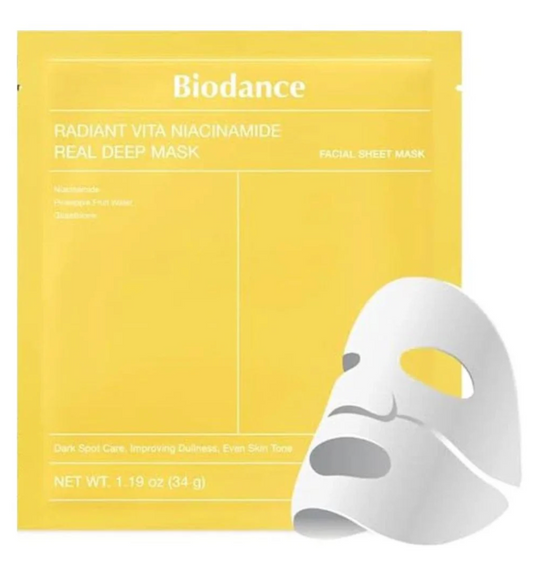 Biodance – Radiant Vita Niacinamide Real Deep Mask – Illuminating Face Mask – 1pc / 34g, Korean Skincare