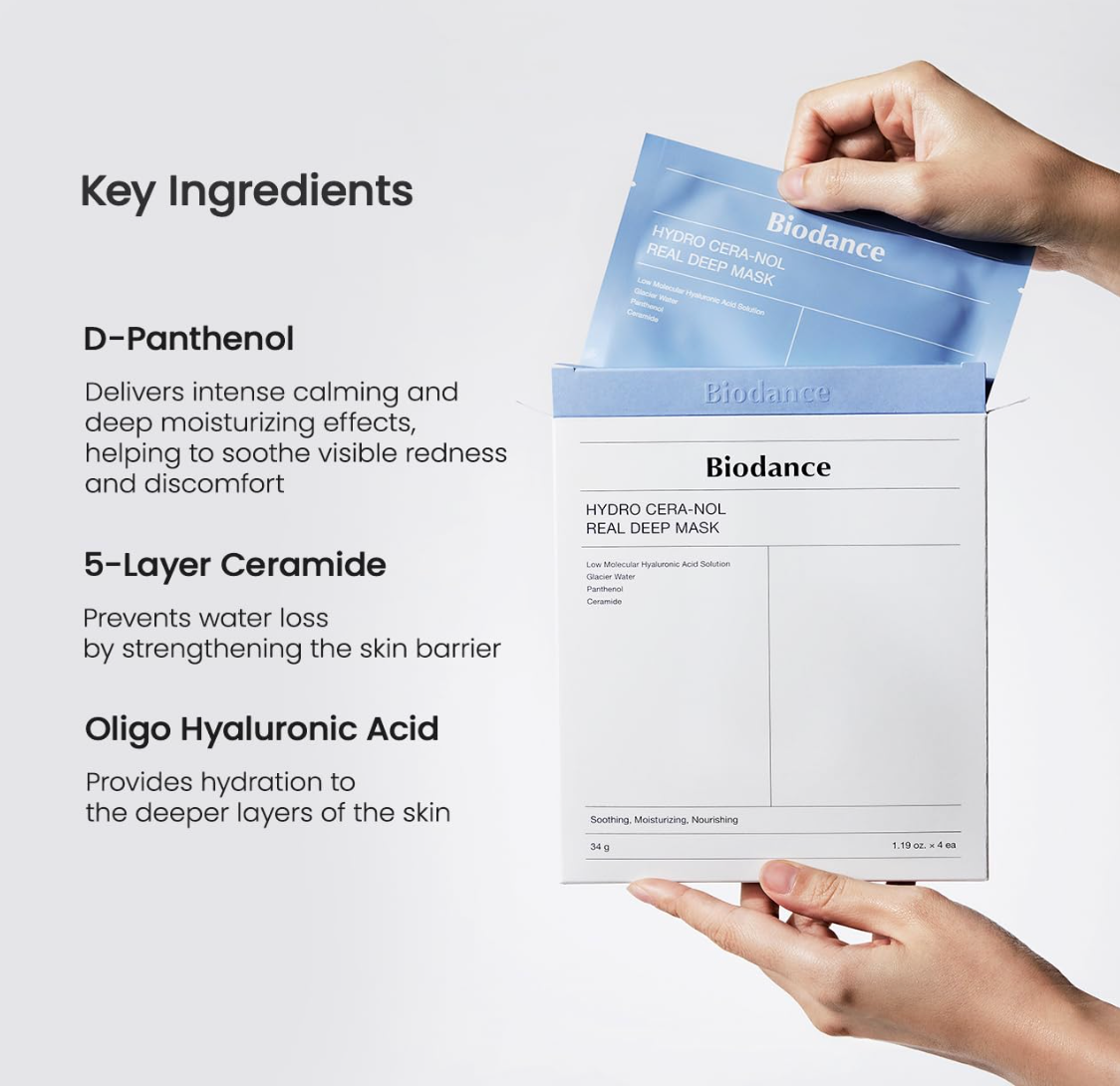 Biodance – Hydro Cera-nol Real Deep Mask – Moisturizing Collagen Face Mask – 1pc / 34g, Korean Skincare